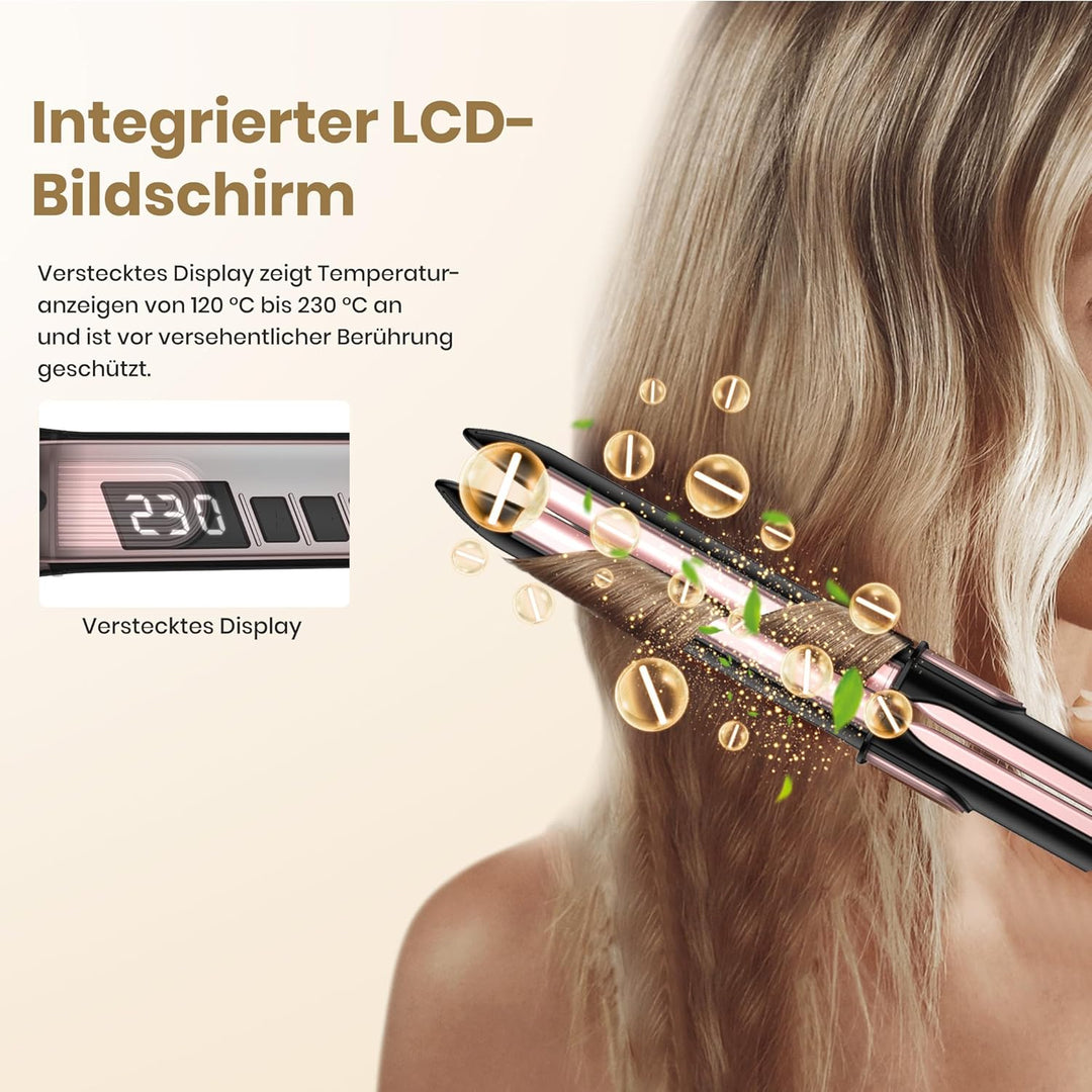 Glätteisen 2-in-1 Professioneller Haarglätter & Lockenstab Golden Goods – Titanplatten mit Keramikbe