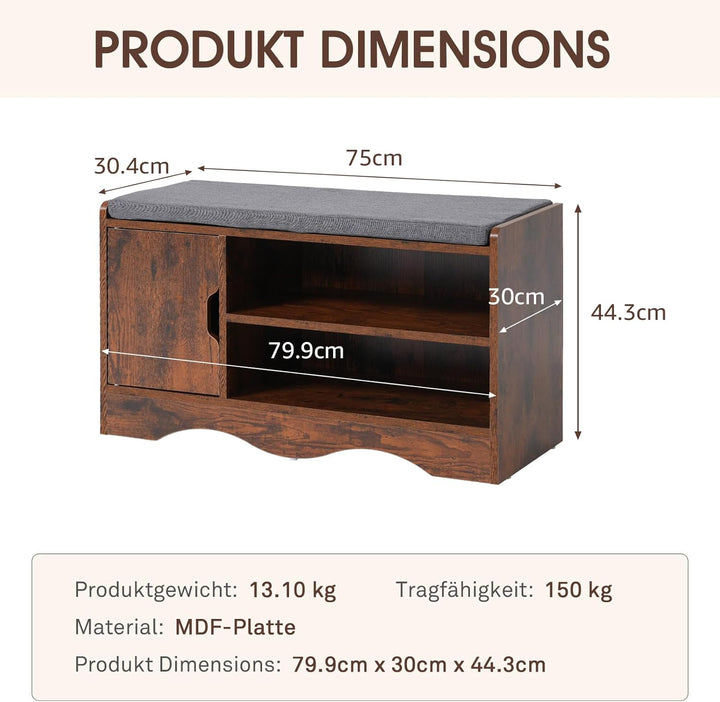 OC Orange-Casual Schuhbank, Schuhregal mit Stauraum&Sitzfläche, Schuhschrank mit 2 offene Fächern&Tü