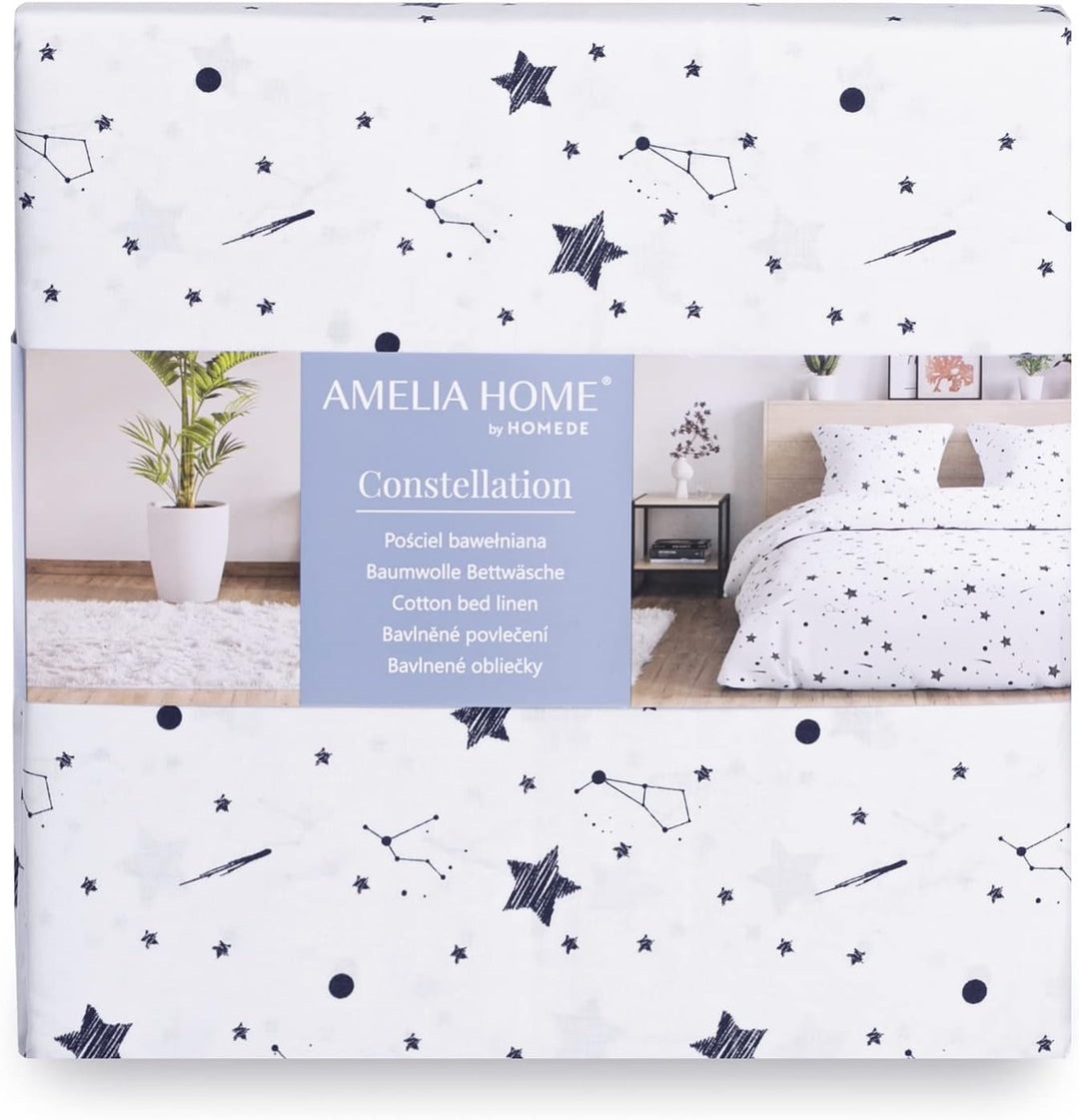 AmeliaHome 3tlg Bettwäsche 200x200 cm mit 2 Kissenbezügen 80x80 cm 100% Baumwolle Reissverschluss Av