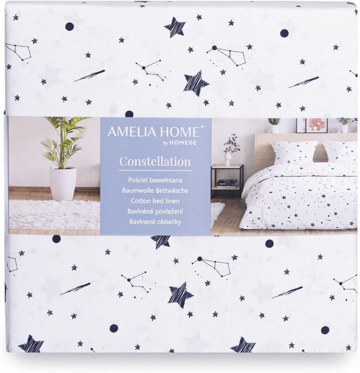 AmeliaHome 3tlg Bettwäsche 200x200 cm mit 2 Kissenbezügen 80x80 cm 100% Baumwolle Reissverschluss Av