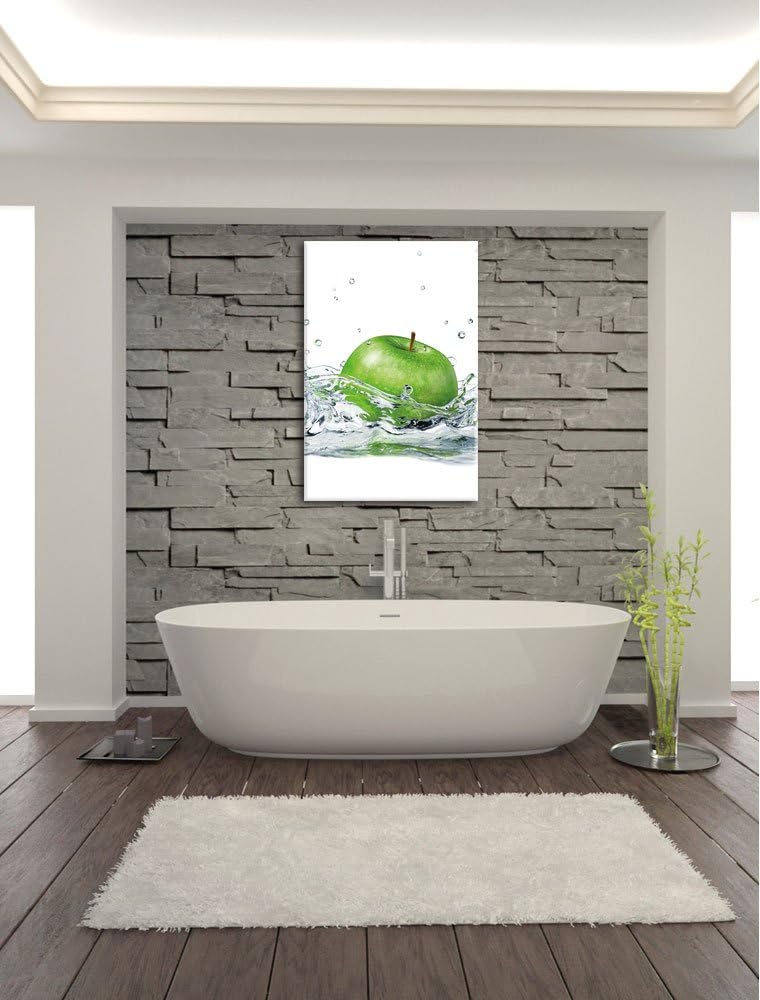 Pixxprint Grüner Apfel fällt ins Wasser, Format: 100x70 auf Leinwand, 100x70
