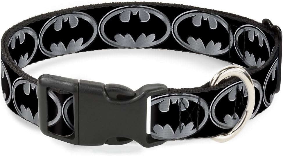 Buckle Down Batman Shield Schwarz/Silber Kunststoff Clip Halsband, NM - Fits 8-12"- 0.5" Wide