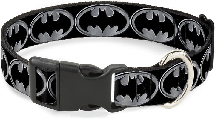 Buckle Down Batman Shield Schwarz/Silber Kunststoff Clip Halsband, NM - Fits 8-12"- 0.5" Wide