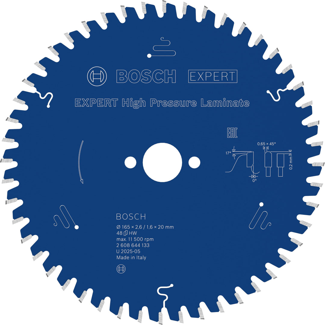 Bosch Professional Kreissägeblatt Expert for High Pressure Laminate (165 x 20 x 2,6 mm, 48 Zähne, Zu
