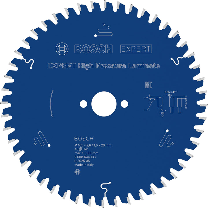 Bosch Professional Kreissägeblatt Expert for High Pressure Laminate (165 x 20 x 2,6 mm, 48 Zähne, Zu
