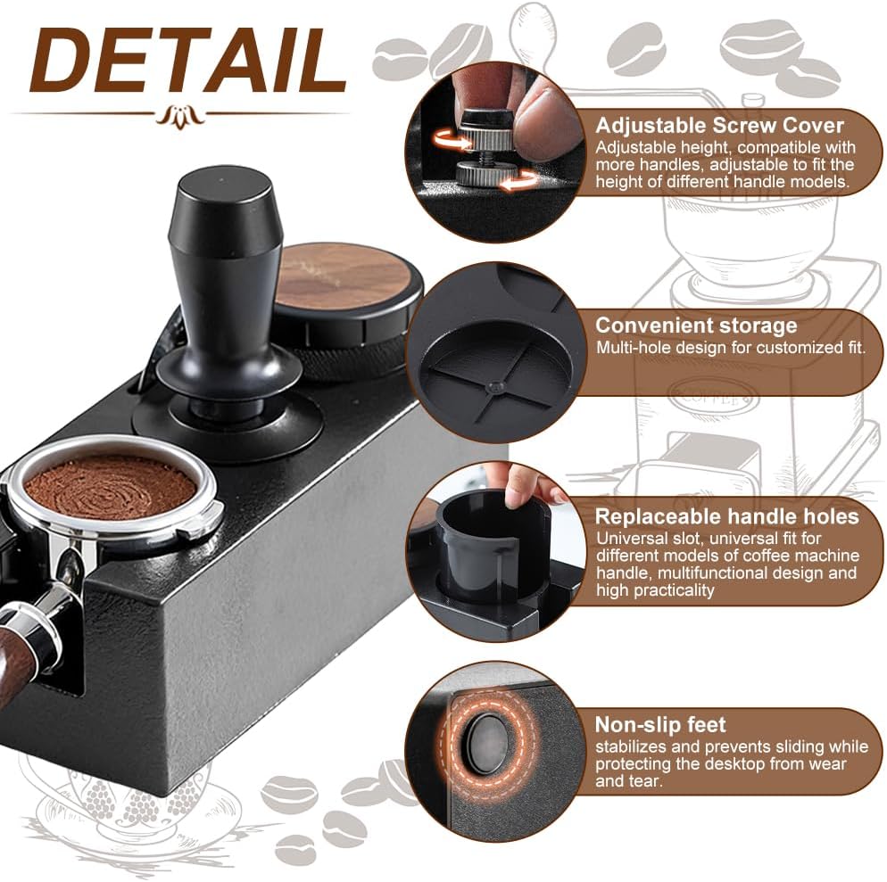 Tamperstation für Barista(51-58mm), Tamping Station aus ABS, Einstellbar Coffee Schwarz Tamper Stati