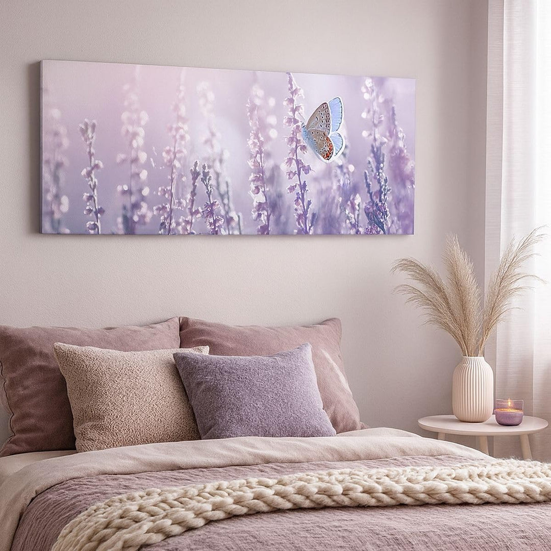 Wandbilder Dekoration Wohnzimmer Schmetterling Wiese Blume Panorama Bilder auf Leinwand 120x50cm Lei