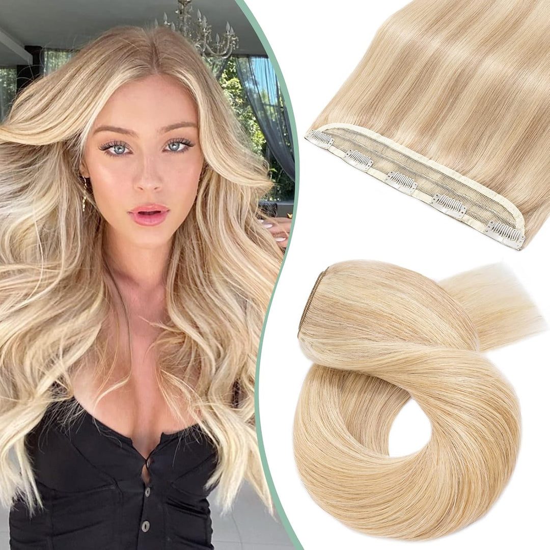 Silk-co Clip in Extenions Echthaar Haarteile Echthaar 1Pc 5Clips Haarteil 18P613# Graublond & Bleich