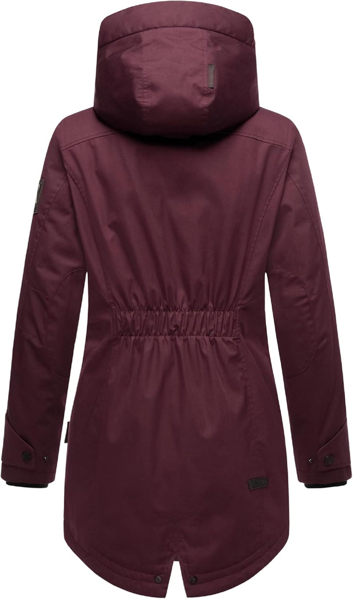 Navahoo Damen Übergangsjacke Warmer Kurzmantel Regenjacke mit Kapuze Brinjaa XS-XXL S Wine, S Wine