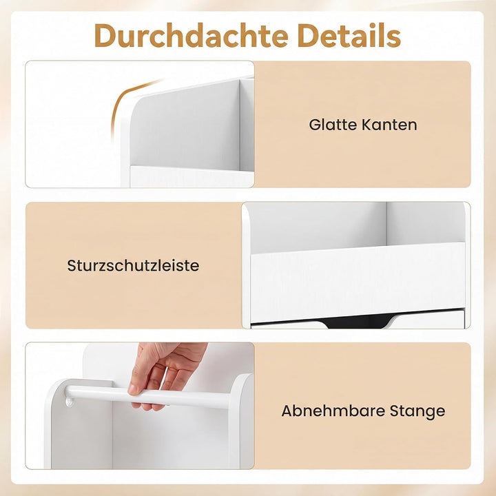 COSTWAY Rollcontainer mit 3 Schubladen, Rollwagen auf Rollen (Weiss), Weiss