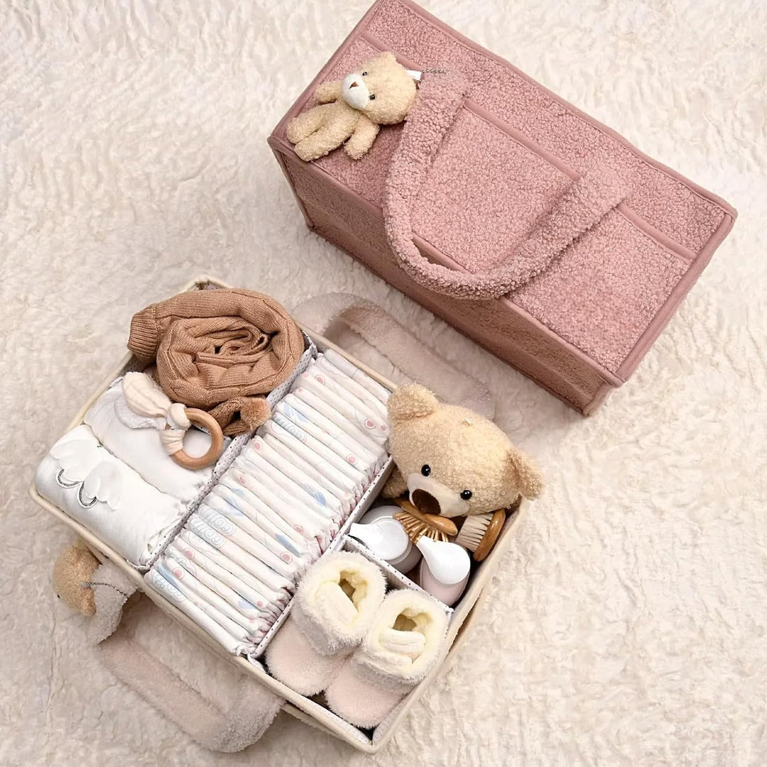 Wickeltasche Organizer, Wickeltisch Organizer, Tragbarer Wickelkorb mit Herausnehmbaren Fächern, Plü