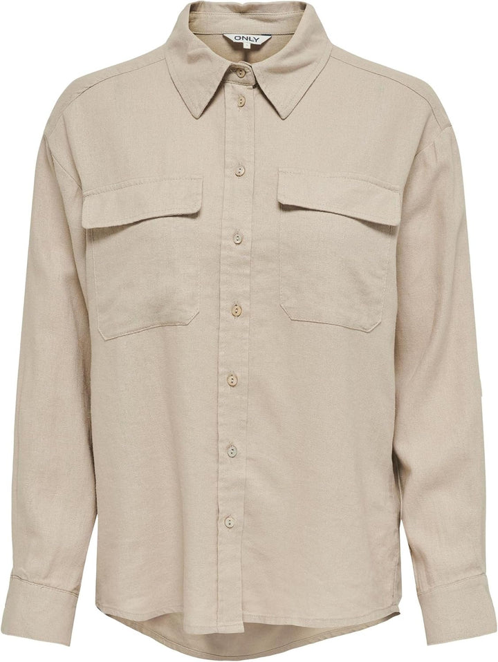 ONLY Hemd Bluse Basic Langarm Business Web Shirt Oversize Classic Leinen Oberteil ONLCARO S Oxford T