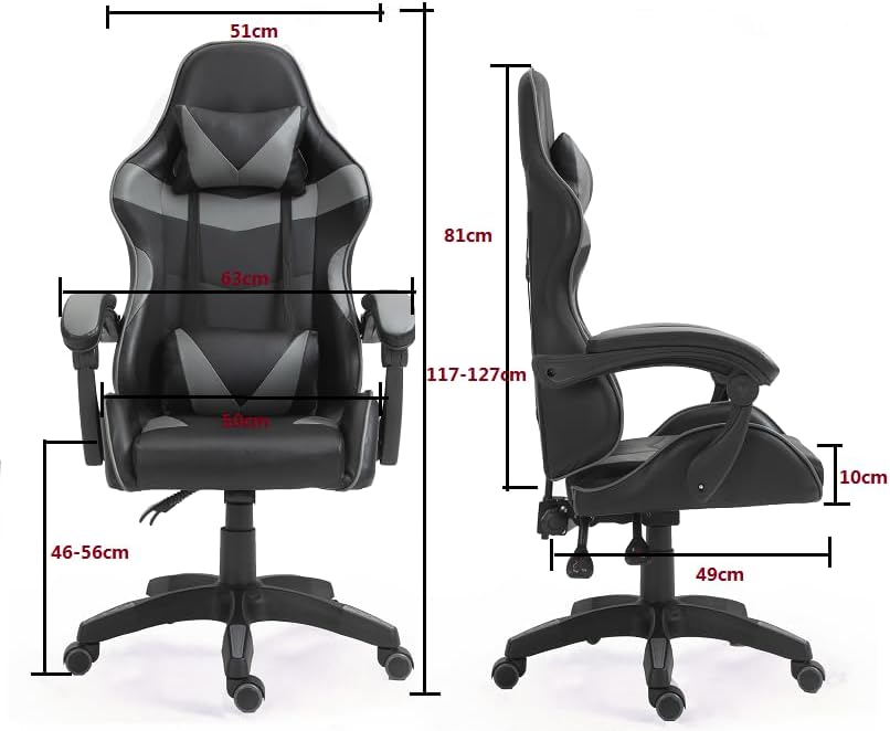 mcc direct Bürostuhl Ergonomisch, Schreibtischstuhl, Drehstuhl, Gaming Sessel, Gamingstuhl (Grau), G