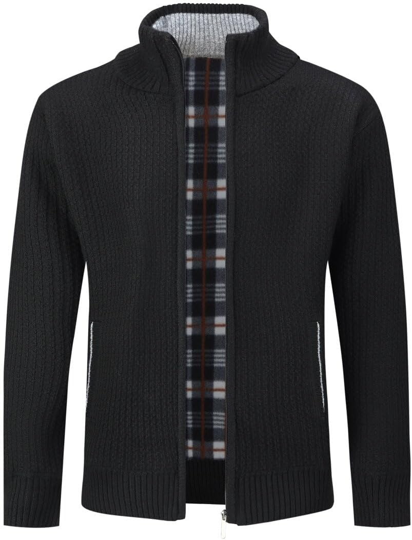Allthemen Herren Cardigan Grobstrick Reissverschluss Strickjacke mit Stehkragen Winter Pollover Knit