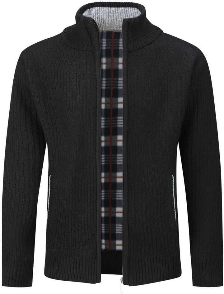 Allthemen Herren Cardigan Grobstrick Reissverschluss Strickjacke mit Stehkragen Winter Pollover Knit