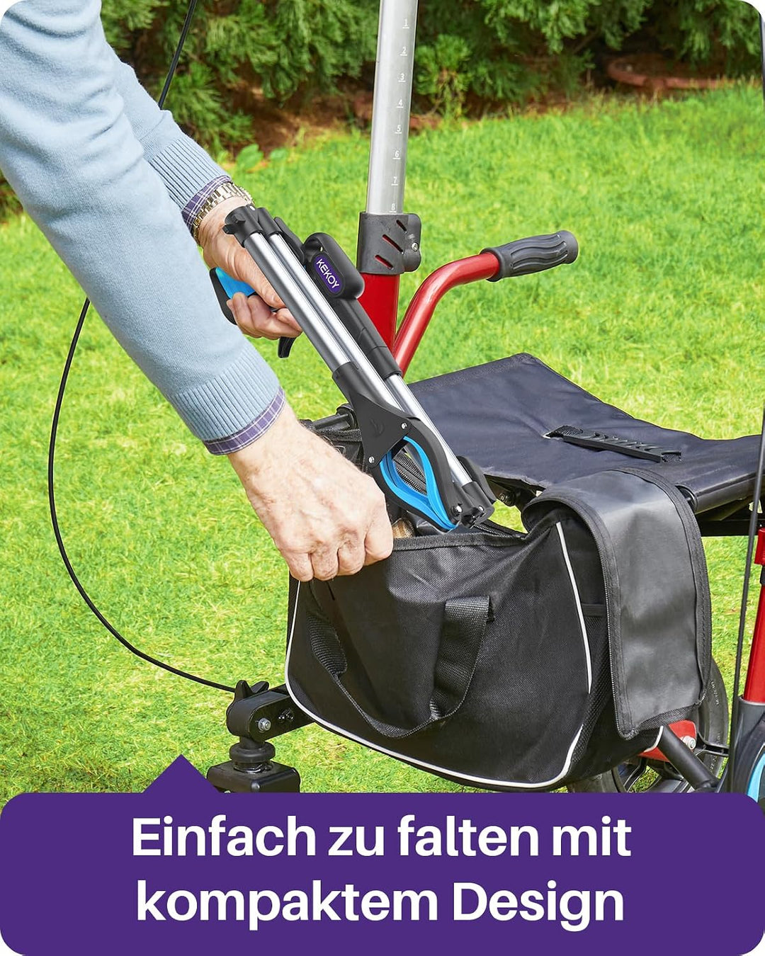 Kekoy Greifer für Senioren Testsieger 81cm Robuste Aluminium, Eisblau | Müllzange Greifzange Profi,