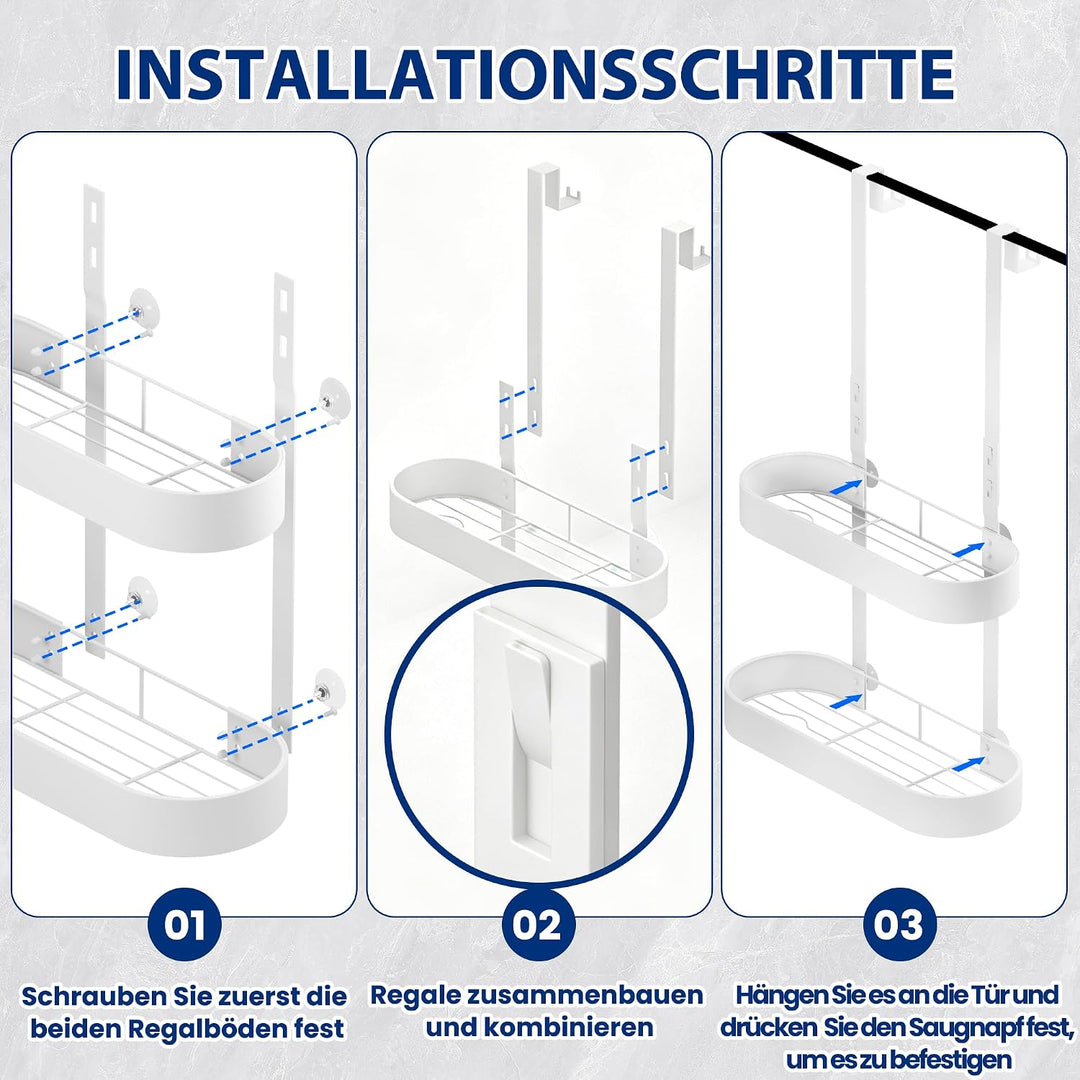 Duschregal zum Hängen Duschablage ohne Bohren Weiss Badezimmer | stabile Duschablage zum Hängen mit