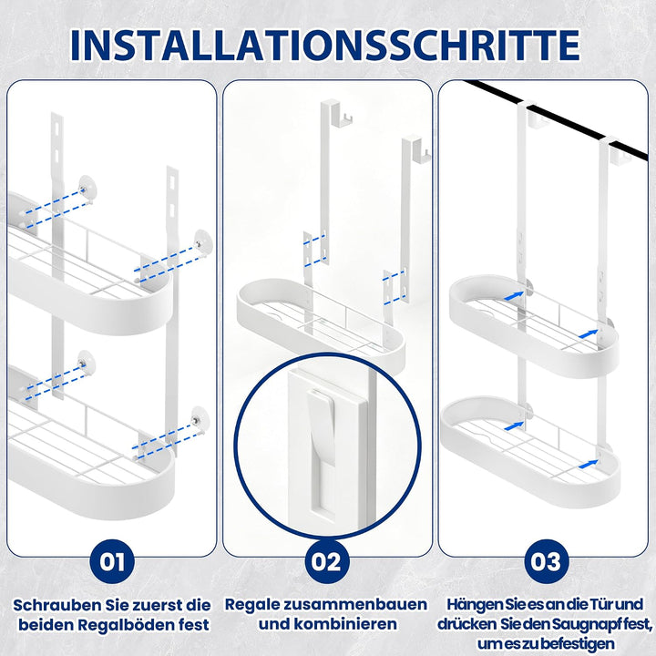 Duschregal zum Hängen Duschablage ohne Bohren Weiss Badezimmer | stabile Duschablage zum Hängen mit
