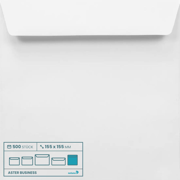 Netuno 500 quadratische Briefumschläge Weiss 155 x 155 mm 100g Aster Business Briefkuverts haftklebe