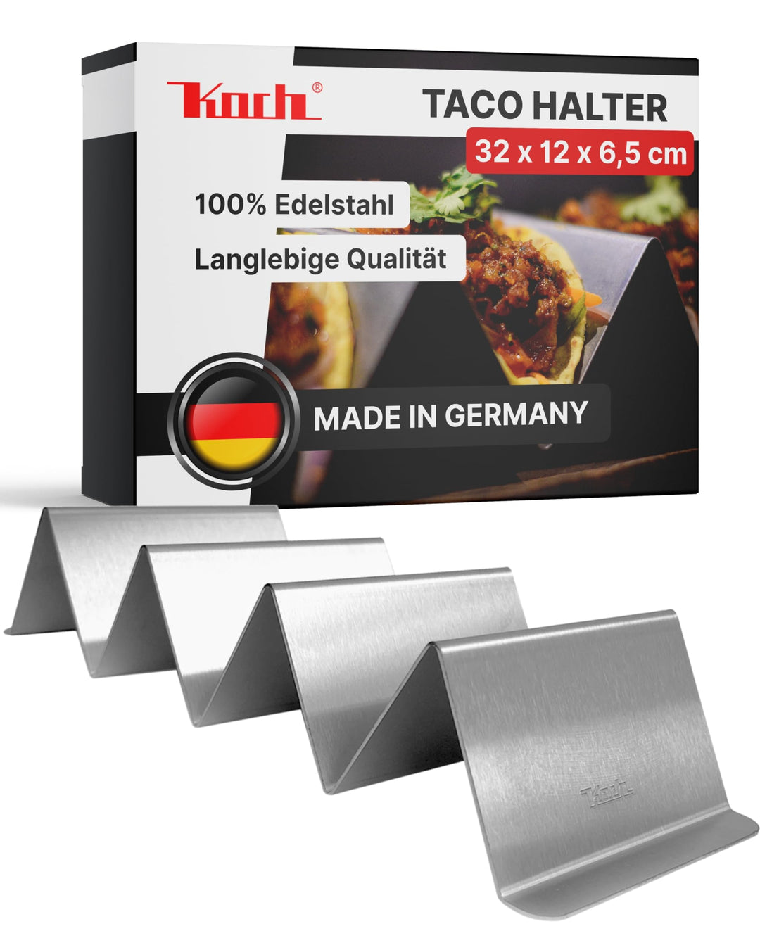 Koch #94 Halter/Ständer für Tacos, Hot Dogs, Bratwurst! Profi- Qualität aus rostfreiem V2A Edelstahl