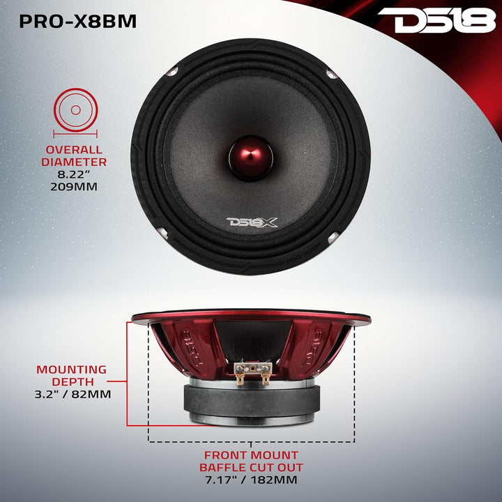 DS18 PRO-X8BM Auto-Mitteltöner, 20,3 cm, 600 W, 8 Ohm, Bass-Lautsprecher 8 Ohm 20,3 cm, 8 Ohm 20,3 c