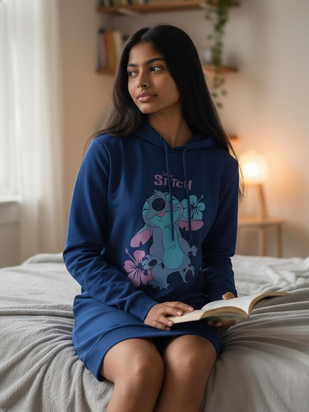 Disney Lilo &amp; Stitch Sweatkleid für Damen - Oversize Hoodie Kapuzenpullover lang Sweatshirt Langarm