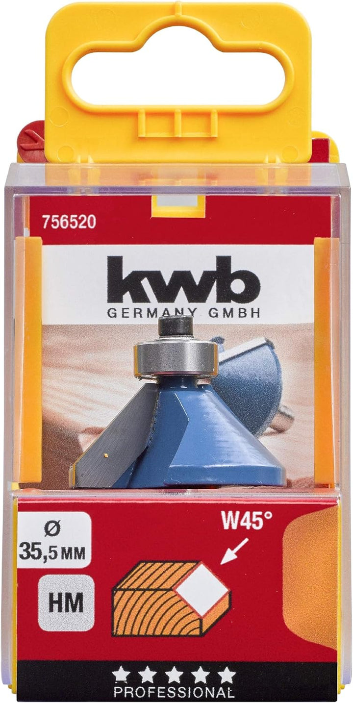 kwb Fasenfräser Ø 35,5 mm, hartmetallbestückt mit Anlaufkugellager, präzisem Spannschaft und optimie