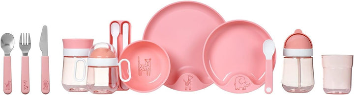 Mepal Mio - Lernteller mit Lernlöffel - Deep pink - rutschfester Kinderteller, handliche Kinderlöffe