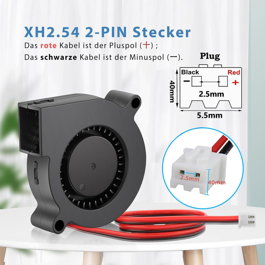 GDSTIME 2 Stück 5015 Gebläse Lüfter 50 x 15mm 24V Turbinen Turbo 50mm Kühlung Ventilator 4000 U/min