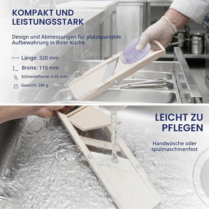 Benriner – japanischer Gemüsehobel Premium 64 mm + Sicherheitsschieber 65 mm – ABS + Edelstahl – sch