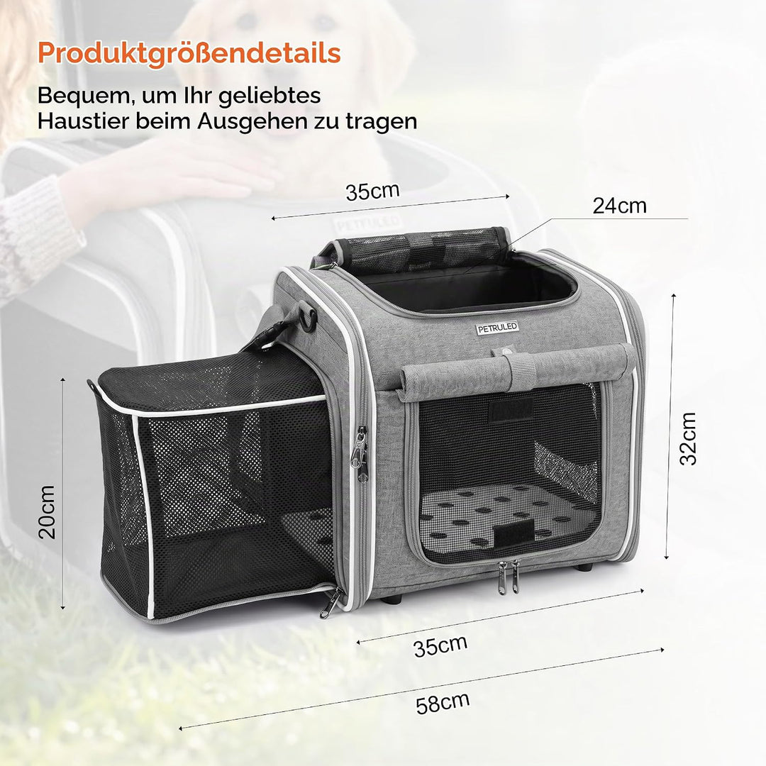 Hundefahrradkorb, Erweiterbarer, Weicher Fahrradtransportrucksack mit 4 Mesh-Fenster, 4 Offenen Türe