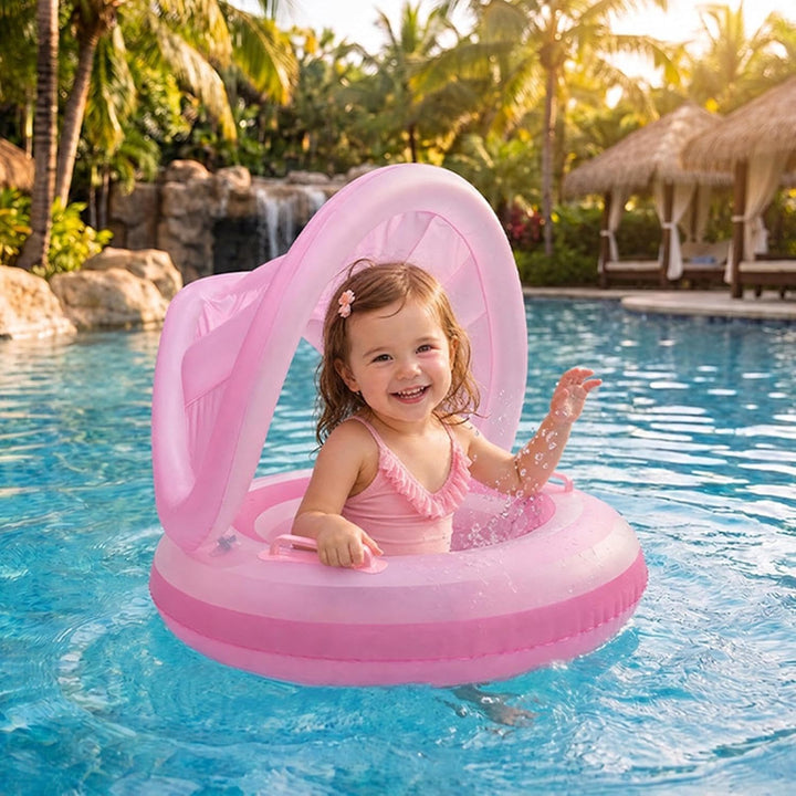 Kinder Poolfloss mit Sonnendach | Wasserfestes aufblasbares UV-Schutz | Süsses Schlauchboot für Kind