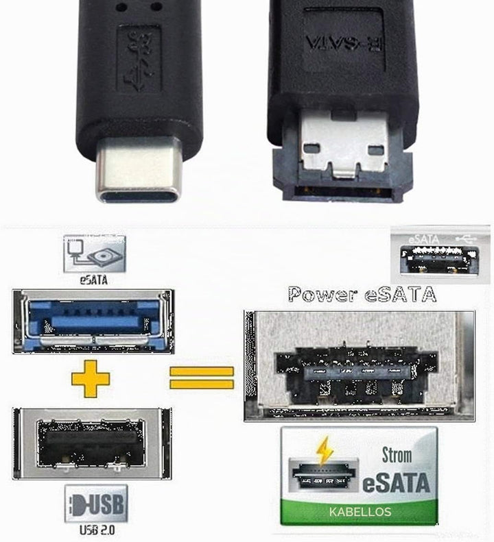 xiwai USB-C auf Power Over eSATA DC5V Adapter USB 3.0 auf HDD/SSD/ODD eSATAp Konverter