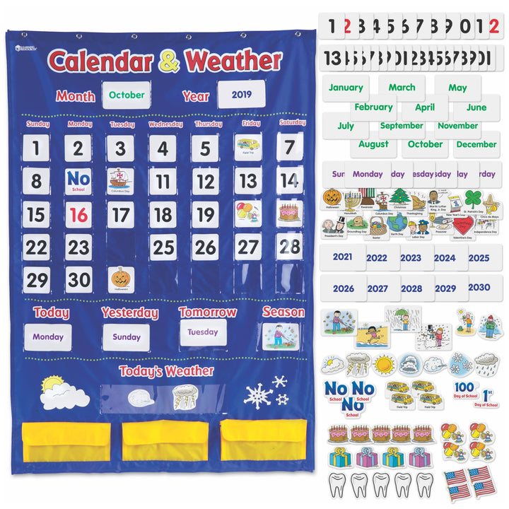 Learning Resources Kalender & Wetter Taschenplan, Klassenzimmer-Organisation, 136 Stück, mehrfarbig,
