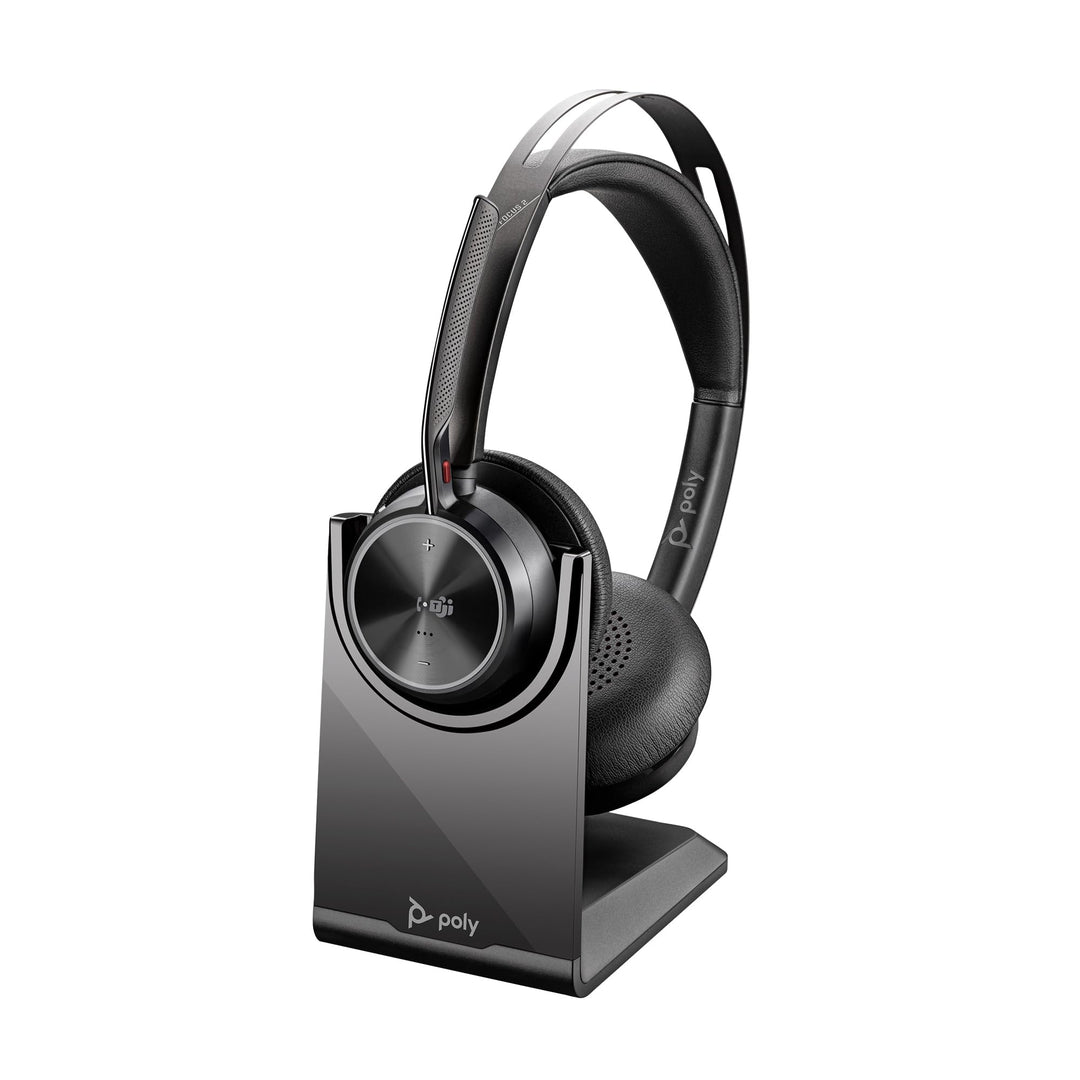POLY Voyager Focus 2 USB-C Headset für Microsoft Teams, mit USB-C/A Adapter und Ladestation – Blueto