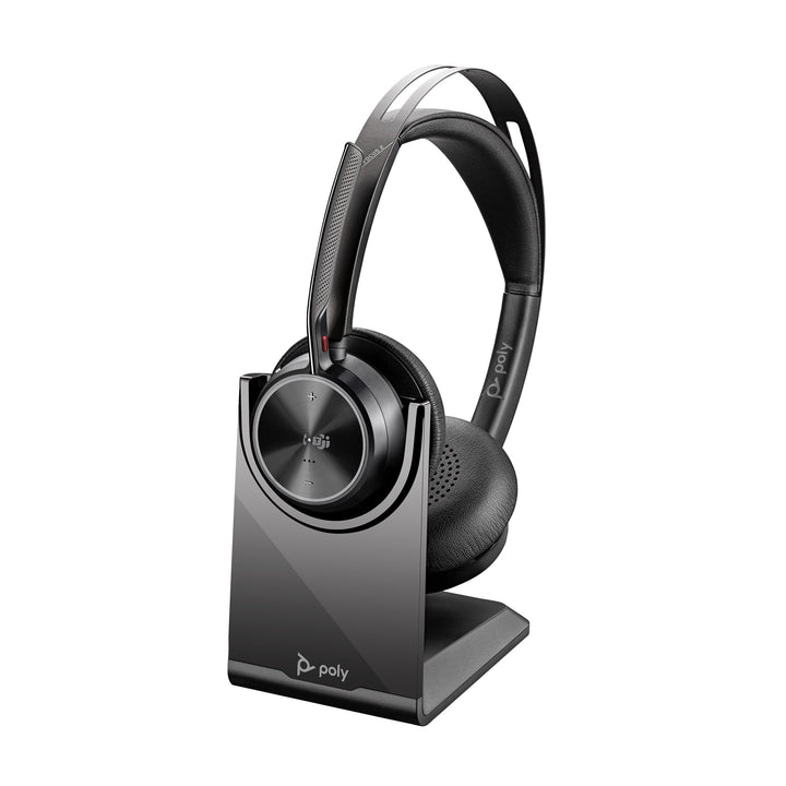 POLY Voyager Focus 2 USB-C Headset für Microsoft Teams, mit USB-C/A Adapter und Ladestation – Blueto