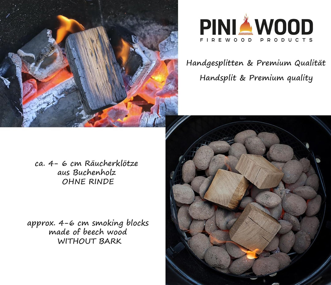 PINI Wood Chunks Buche OHNE RINDE 7 Kg Räucherklötze für Grill Smoker Pizzaofen