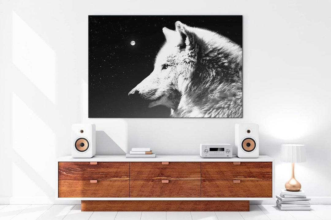 deyoli einsamer stolzer Wolf Format: 120x80 Effekt: Schwarz&amp;Weiss als Leinwandbild, Motiv fertig ger