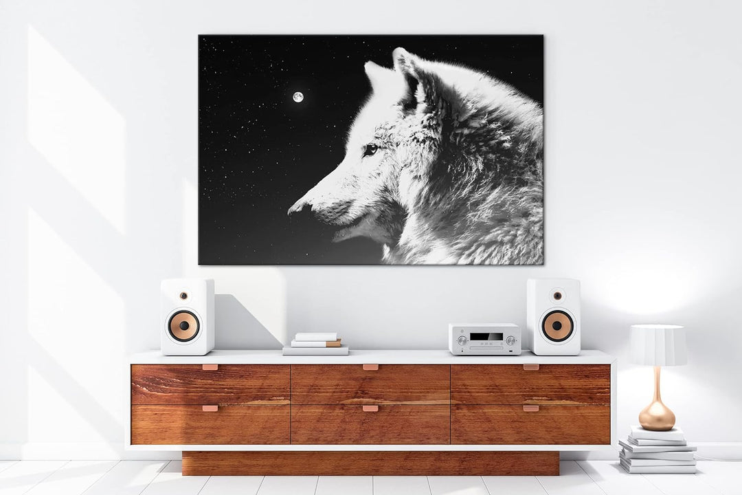 deyoli einsamer stolzer Wolf Format: 80x60 Effekt: Schwarz&Weiss als Leinwandbild, Motiv fertig gera