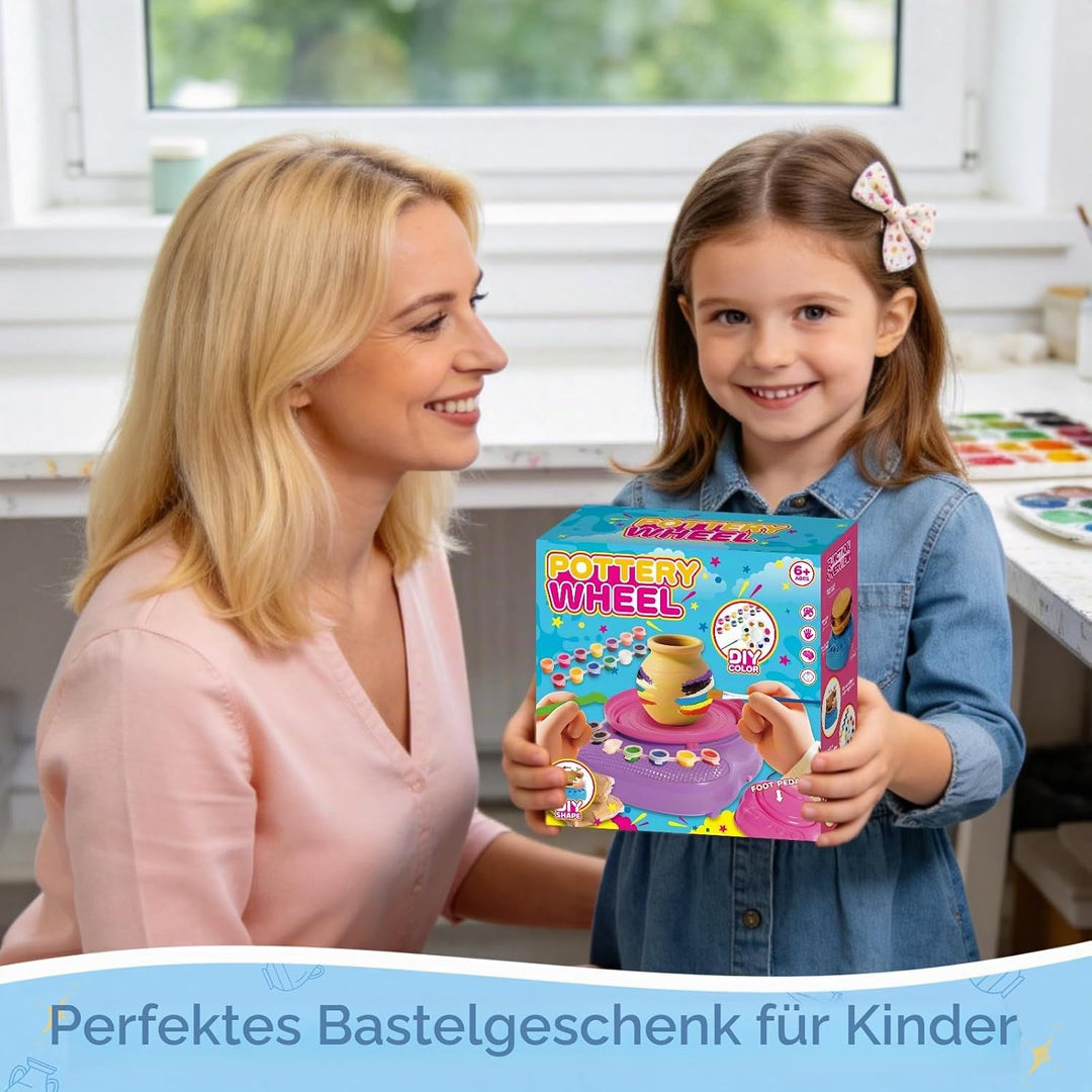Bastelset Mädchen Jungen 6 7 8 9 10 11 12 Jahre - Töpferscheibe Kinder mit Ton & Farben, Kreativ Set