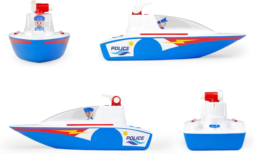 Lena BOAZZ Polizeiboot 36 cm, Spielzeugboot für Indoor und Outdoor, für Kinder ab 2 Jahren, mit Wass
