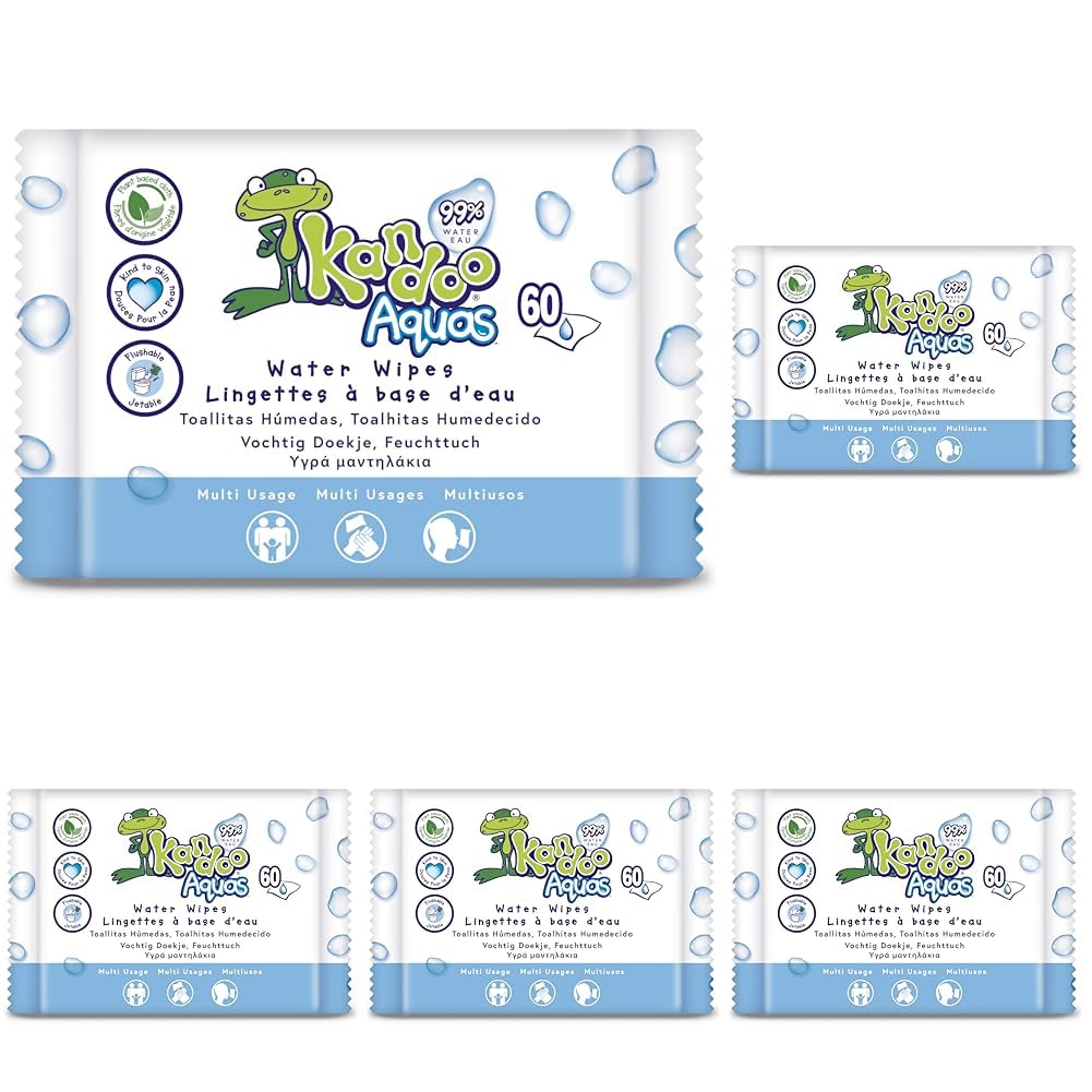Kandoo Mehrzweck-Toilettentücher, 99% Wasser, Aquas, 60 Stück (Packung mit 5) Kein Parfüm 60 stück (