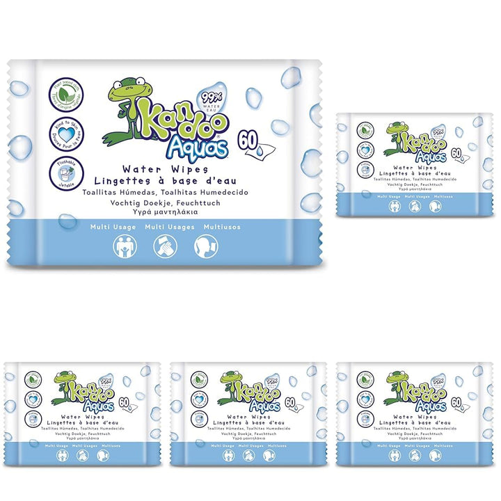 Kandoo Mehrzweck-Toilettentücher, 99% Wasser, Aquas, 60 Stück (Packung mit 5) Kein Parfüm 60 stück (