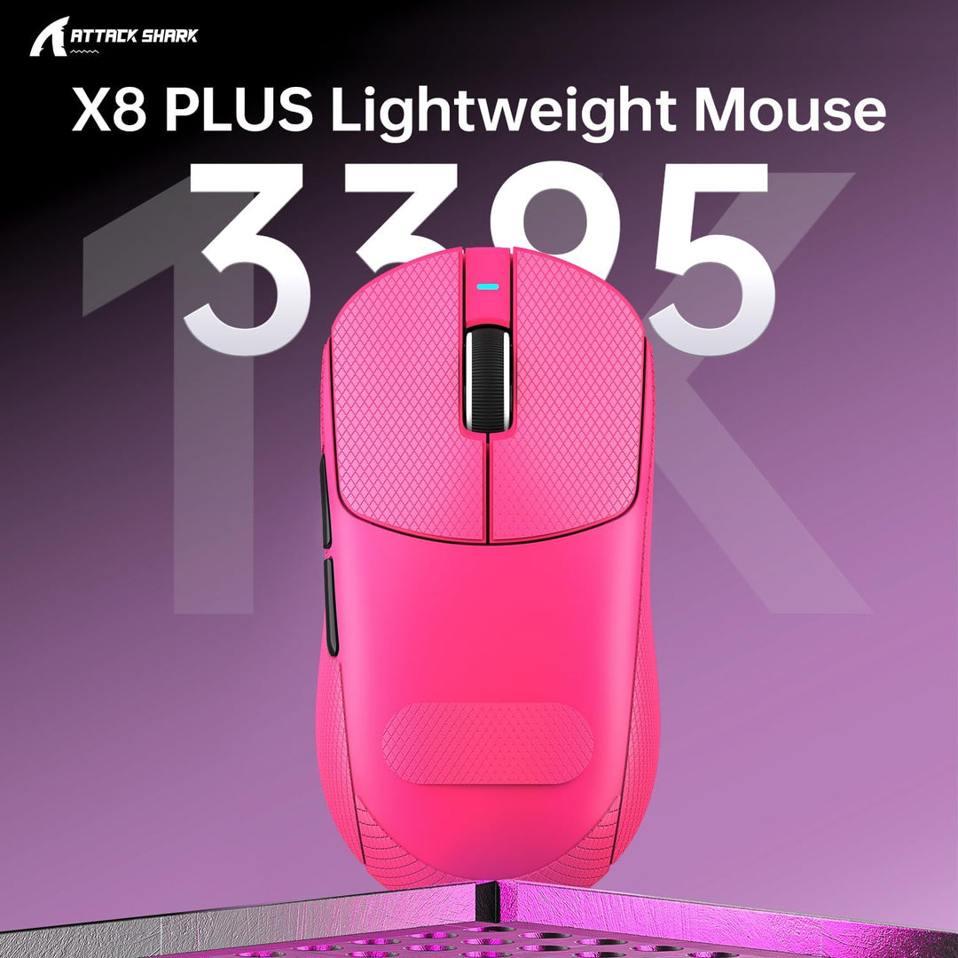 ATTACK SHARK X8PLUS Mouse with Grip Tape for Large Hand, 55g Superlight, PixArt PAW3395PRO Gaming Se