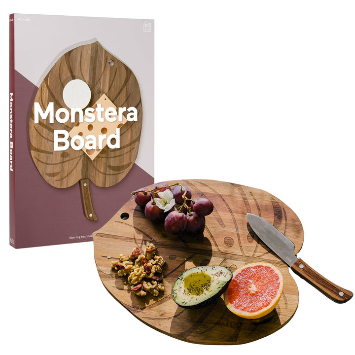 DOIY - Schneide- und Servierbrett - Holzbrett für Käse - Design mit Monstera-Pflanzenblatt - Inklusi