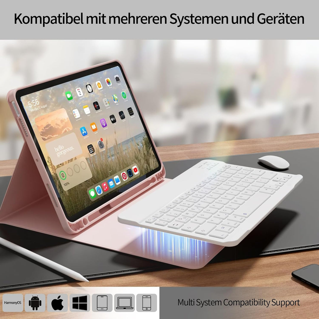 Hülle mit Tastatur für iPad Air 11 Zoll M4/M3/M2 (2026/2025/2024), iPad Air 5 4 2022/2020 10,9 Zoll,