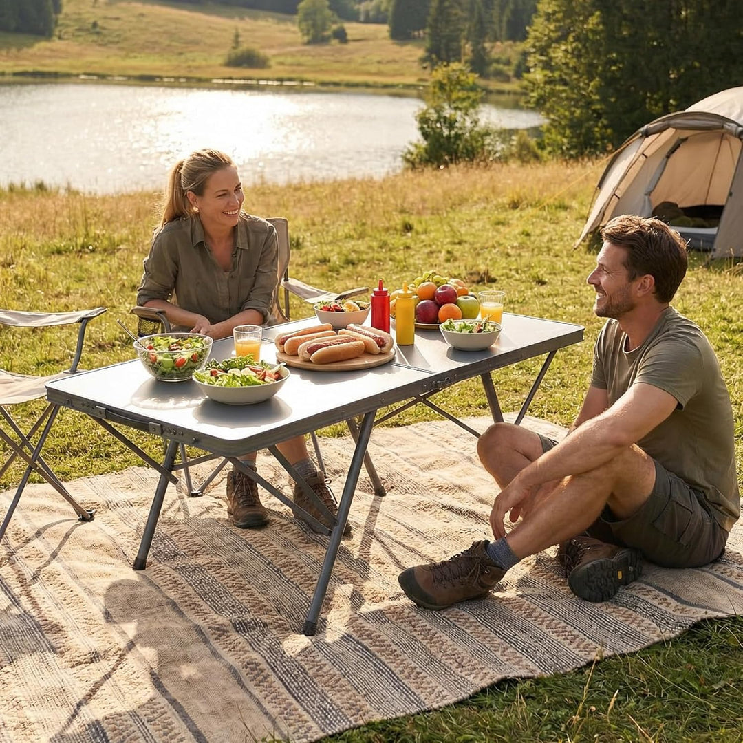 Portal Campingtisch faltbar 120x60cm extra grosse Tischplatte Aluminium Höhenverstellbar Klapptisch