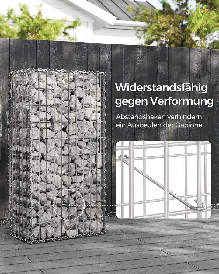 SONGMICS Gabionenkorb, Metall-Steinkorb mit 5 x 10 cm Maschenweite für Mauersteine, verzinkt, Steing