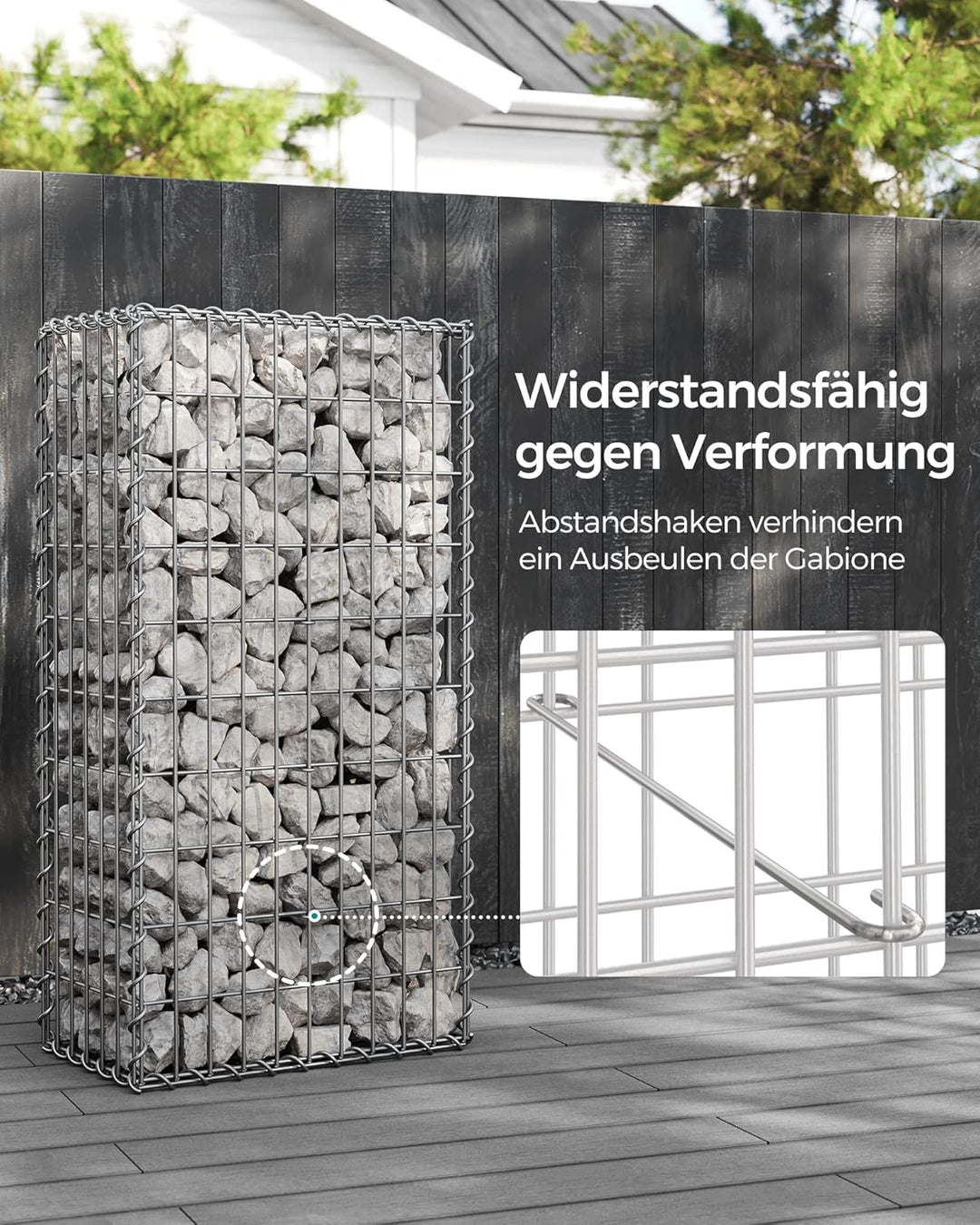 SONGMICS Gabionenkörbe, Metall-Steinkörbe mit 5 x 10 cm Maschenweite für Mauersteine, verzinkt, Stei