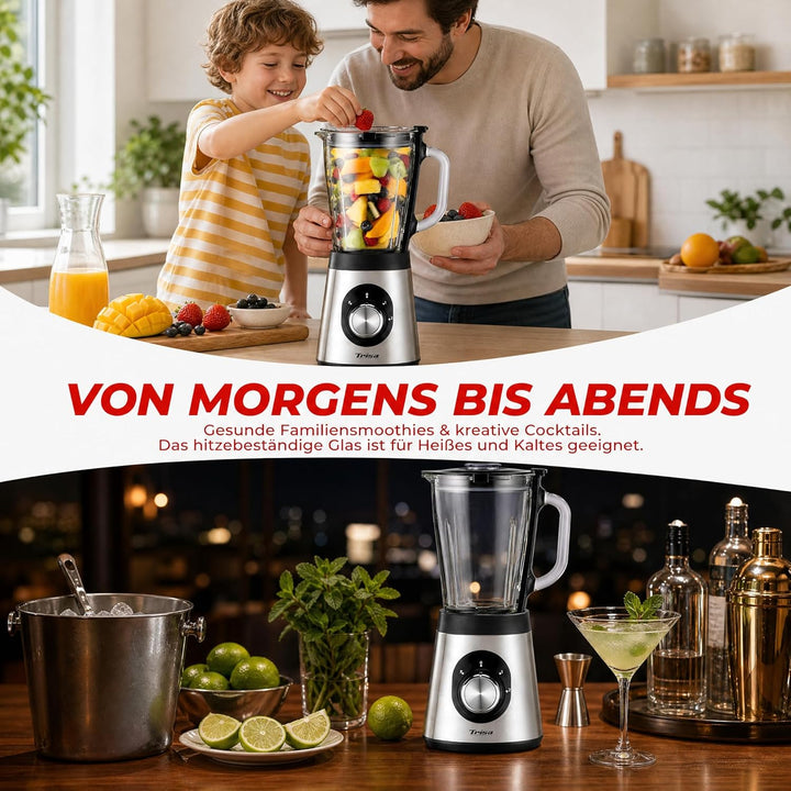 Trisa Standmixer Royal Crush 800W | Hochleistungs-Smoothie-Maker mit 1,5L Glasbehälter | Ice Crusher